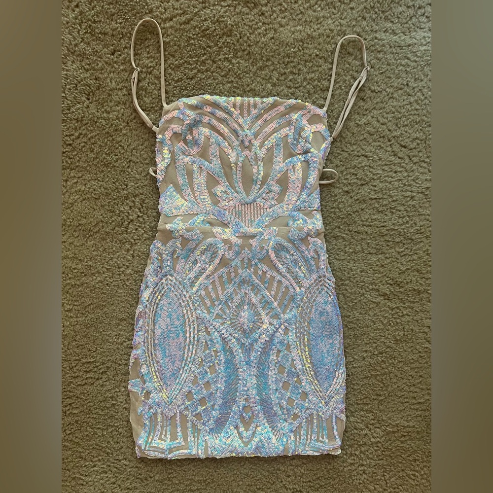 Lucy in the sky - Strappy Dress in Nude Iridescence.